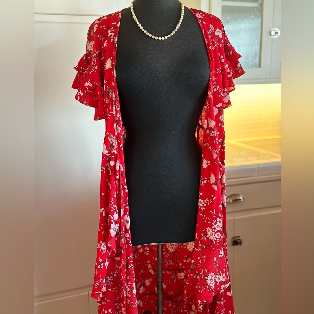 Max Studio Red Floral Wrap Dress - Picture 7 of 9
